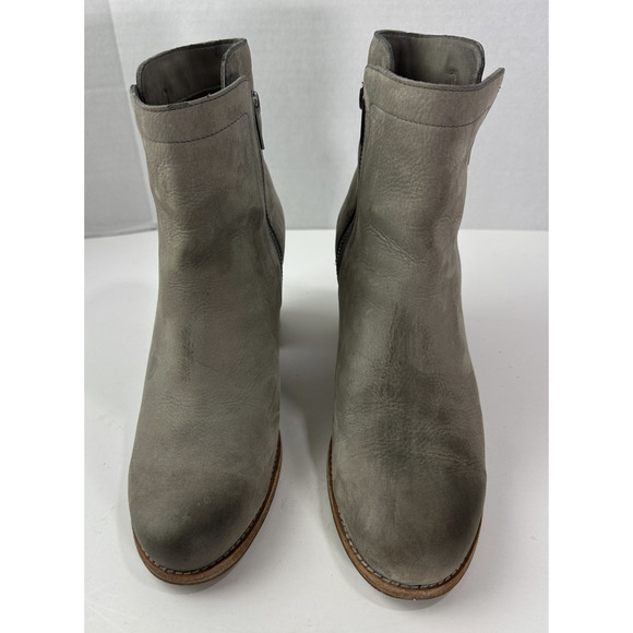 Frye Addie Double Zip Leather Ankle Heeled Boots Gray Distressed Bootie Size 9 B - Picture 3 of 16